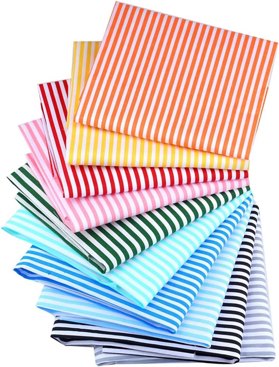 10 stuks 40 x 50 cm (16 x 20 inch) kleurrijke gestreepte bedrukte katoenen vetkwartbundel (voor quilten, scrapbooking, naaien, kunst en ambachten, babykleding, kinderkamer, doe-het-zelf