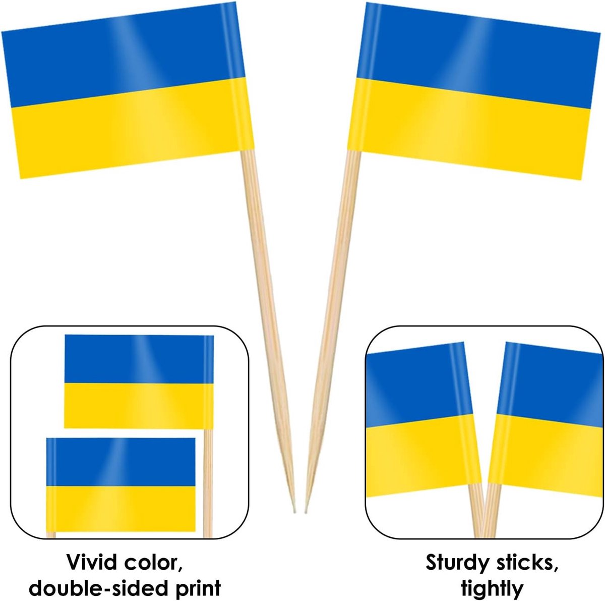100/200 stks Oekraïne Tandenstoker Vlaggen, Oekraïense Cocktail Stick Vlag voor Nationale Dag Sandwich Voedsel Cupcake Toppers Servies WK Feestbenodigdheden Pub Koninklijk Event Decor (200