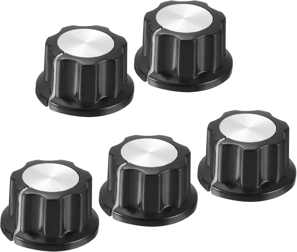 Potentiometer knoppen aluminiumlegering 19 x 11,5 mm 6 mm gat volumeregelaar knop kap voor gitaar bas, volumeregelaar, audio met 5-delige set schroef zwart 5 stuks
