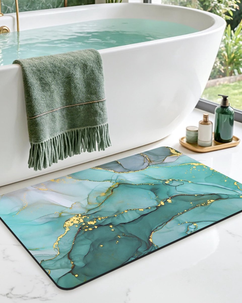 Badmat tapijten badkamer tapijt absorberend antislip sneldrogend marmer Nappa huid tapijt badmat voor wastafel douche vloer toilet klein, 16 x 24 inch turkoois groen