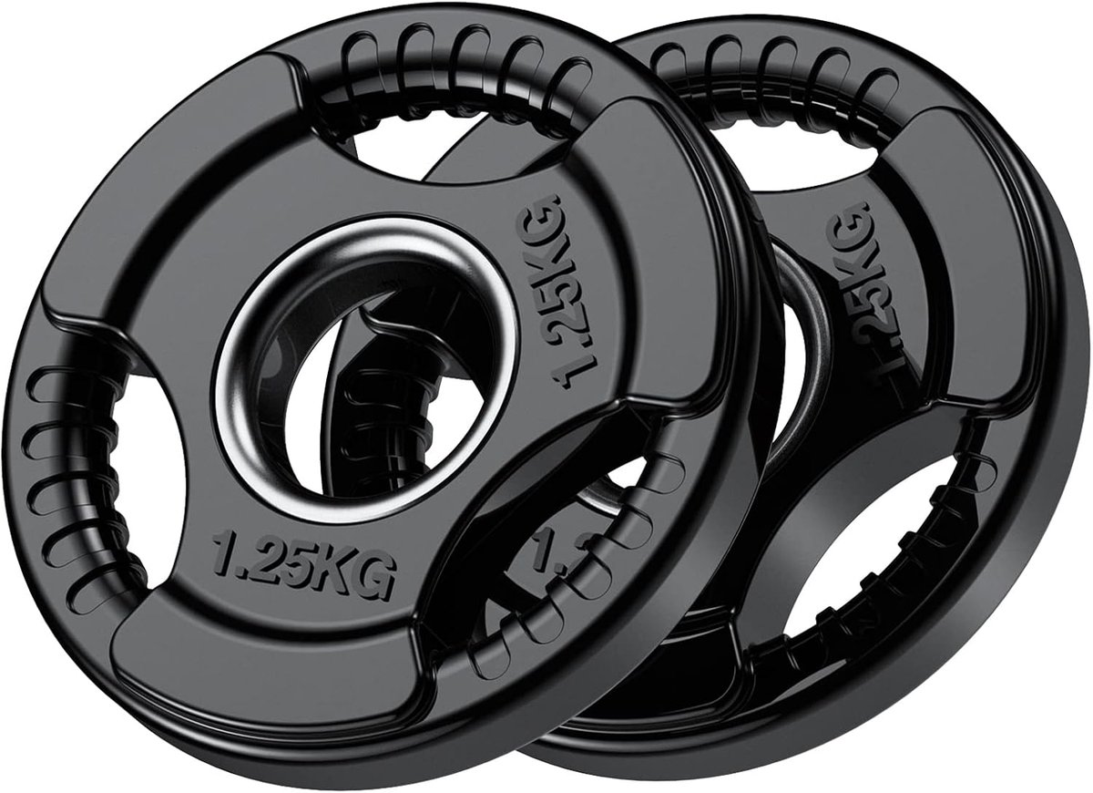 Halterschijven met rubberen afwerking 2 '' opening en Tri-Grips, zwarte halterschijven in paar of enkel voor tillen en krachttraining, massieve gietijzeren kerngewichten set voor