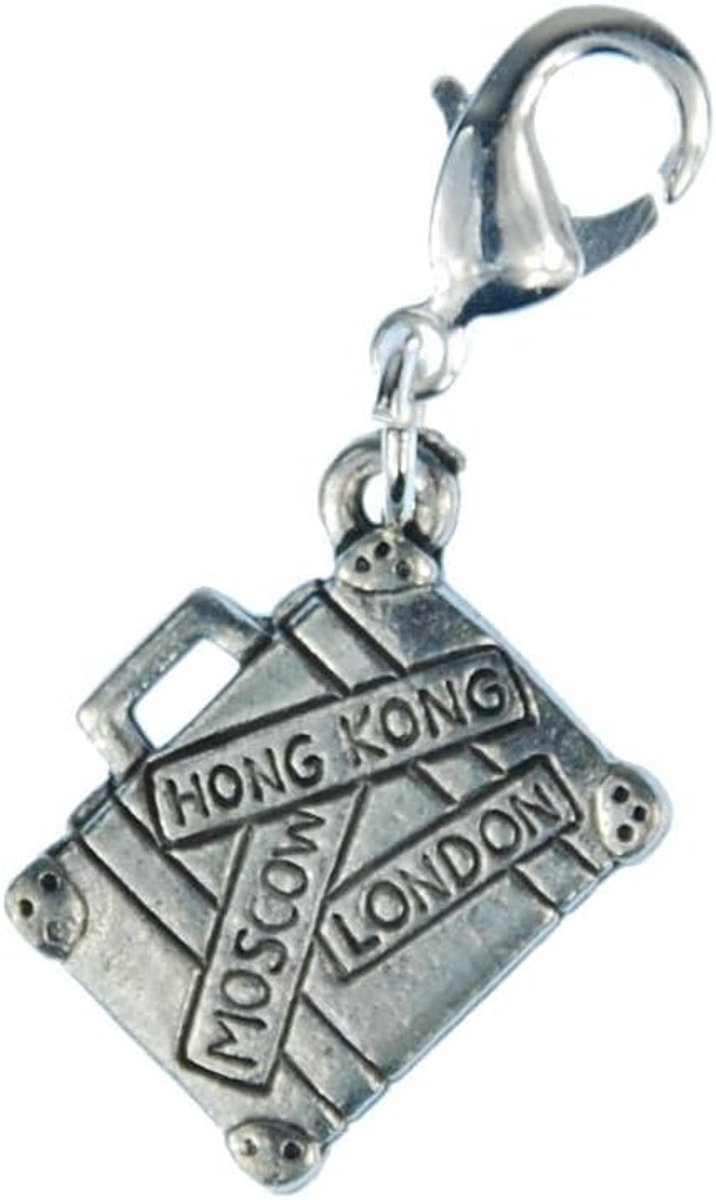 Koffer bedelhanger case reizen bagage vakantie - handgemaakte modesieraden I ketting hanger verzilverd - bedelhanger bedelarmband - hanger voor armband, 15mm, Metaal Katoen