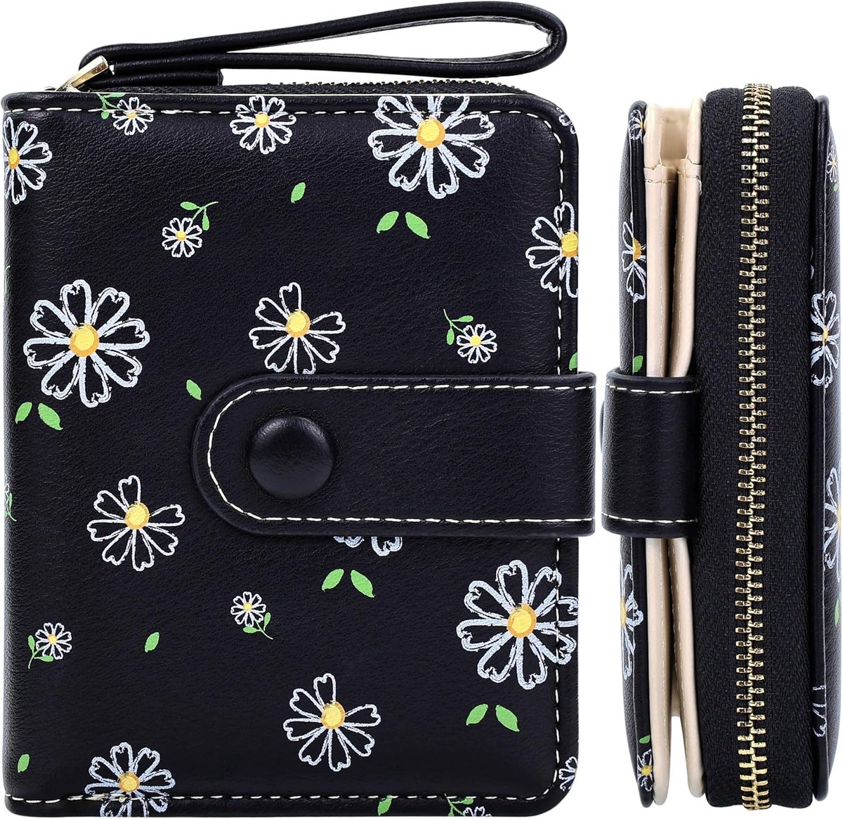 Daisy print Zwart kleine portemonnees vrouwen Kinderportemonnees Handtas Voor Mobiele Telefoon Handtassen Leren Kaarthouder Vrouw