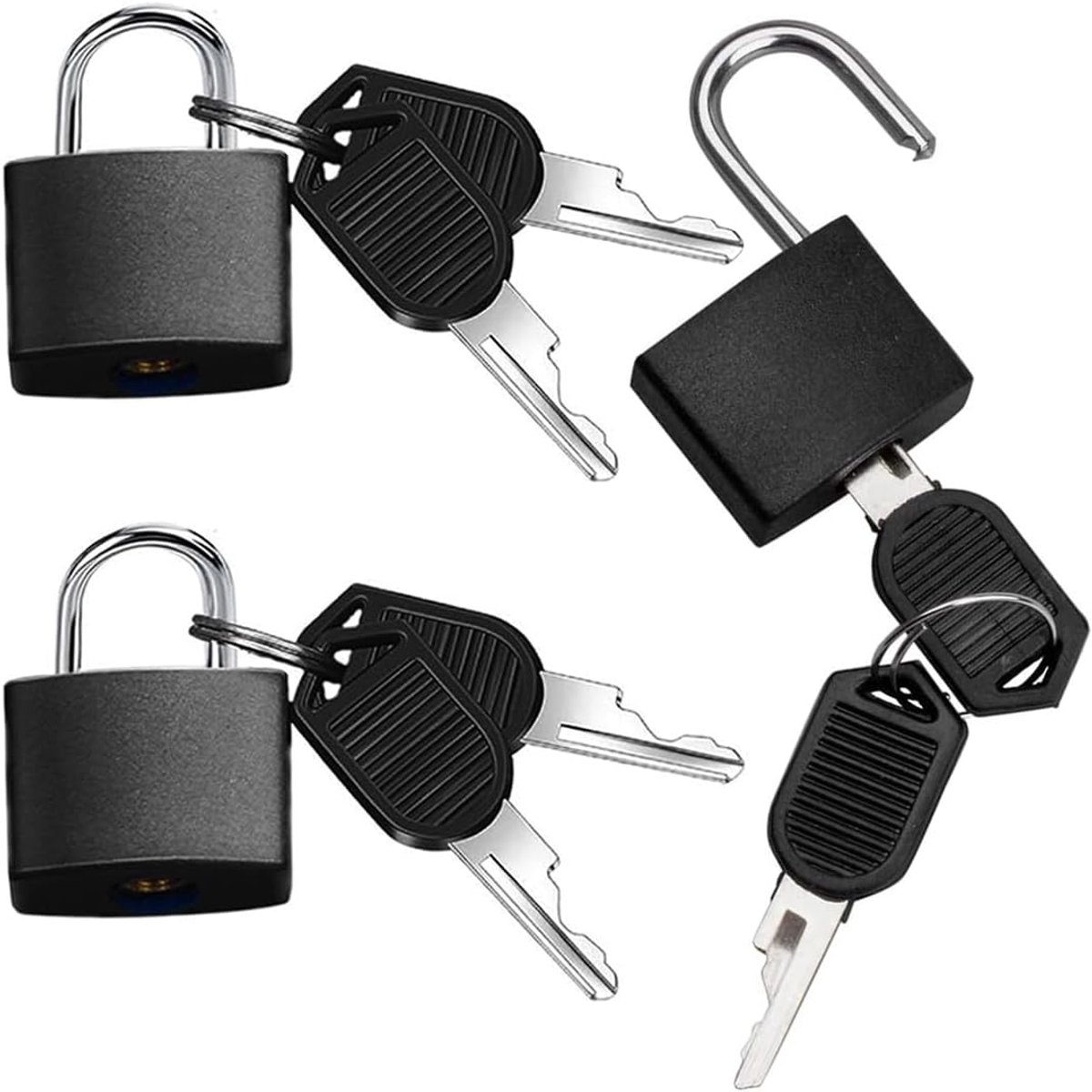 3 stuks koffersloten met sleutel, kleine hangsloten, bagagesloten, 28 mm klein bagageslot, voor reistassen, fitnessstudio, kast, zwart