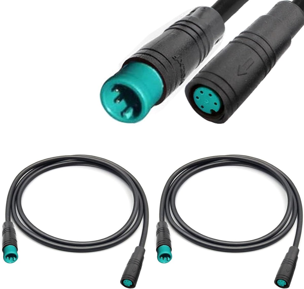5-polige e-bike-verlengstekker, kabelstekker, vrouwelijk en mannelijk, 5-polige waterdichte stekker voor elektrische fietslamp/Ebrake (2 stuks/150 cm)
