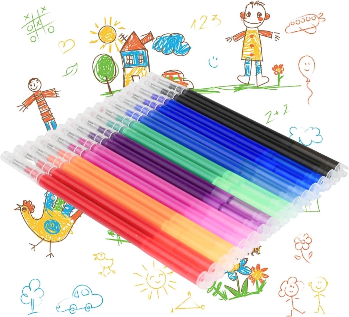 16 stuks uitwisbare vullingen 0,7 mm, compatibel met Pilot FriXion Ball, Clicker, Slim en Eberhard Faber, 8 heldere kleuren: blauw, zwart, rood, groen, paars, magenta, oranje, lichtblauw