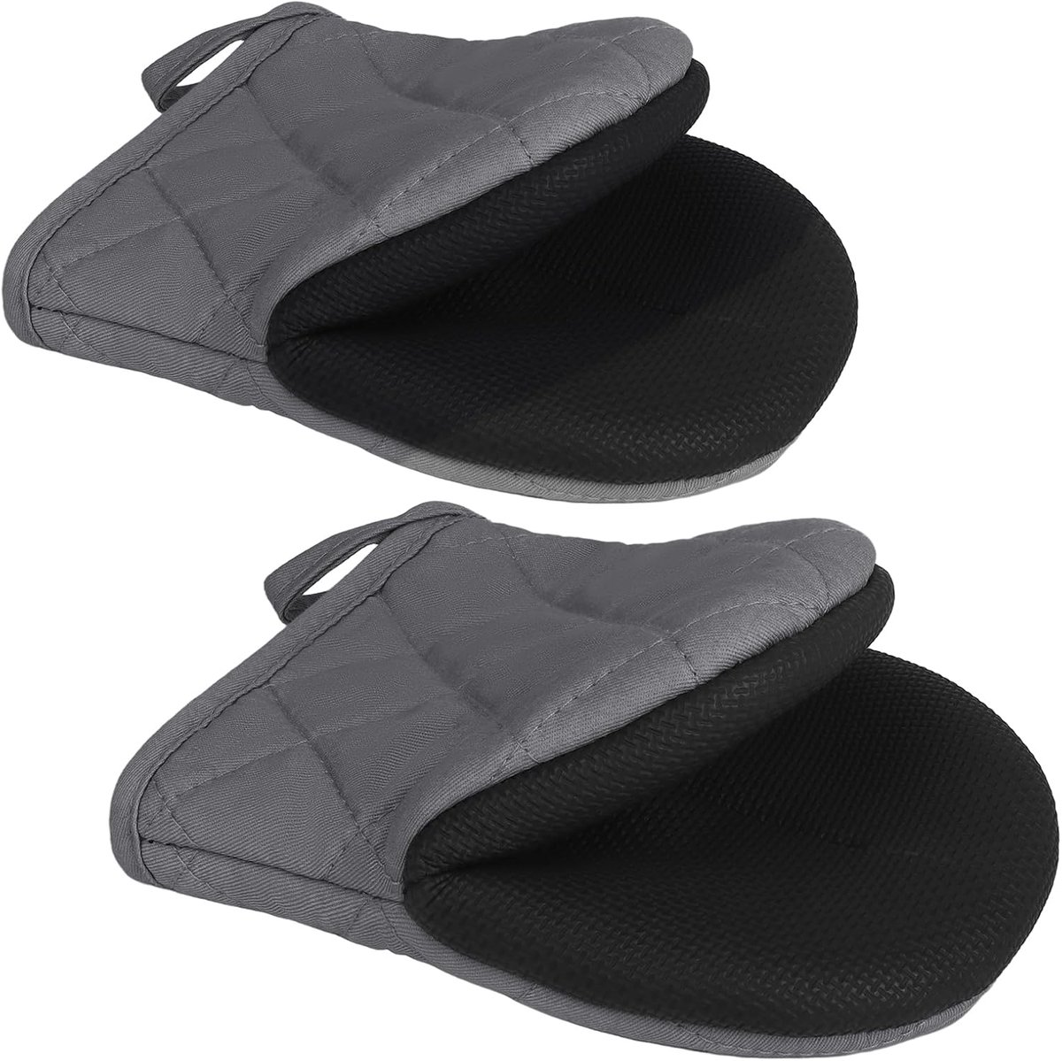 Ovenwanten, pannenlappen set, 150 graden Celsius, hittebestendige ovenwanten met antislip siliconen oppervlak en ophanglussen, dikke keukenhandschoenen, bakhandschoenen, korte katoenen