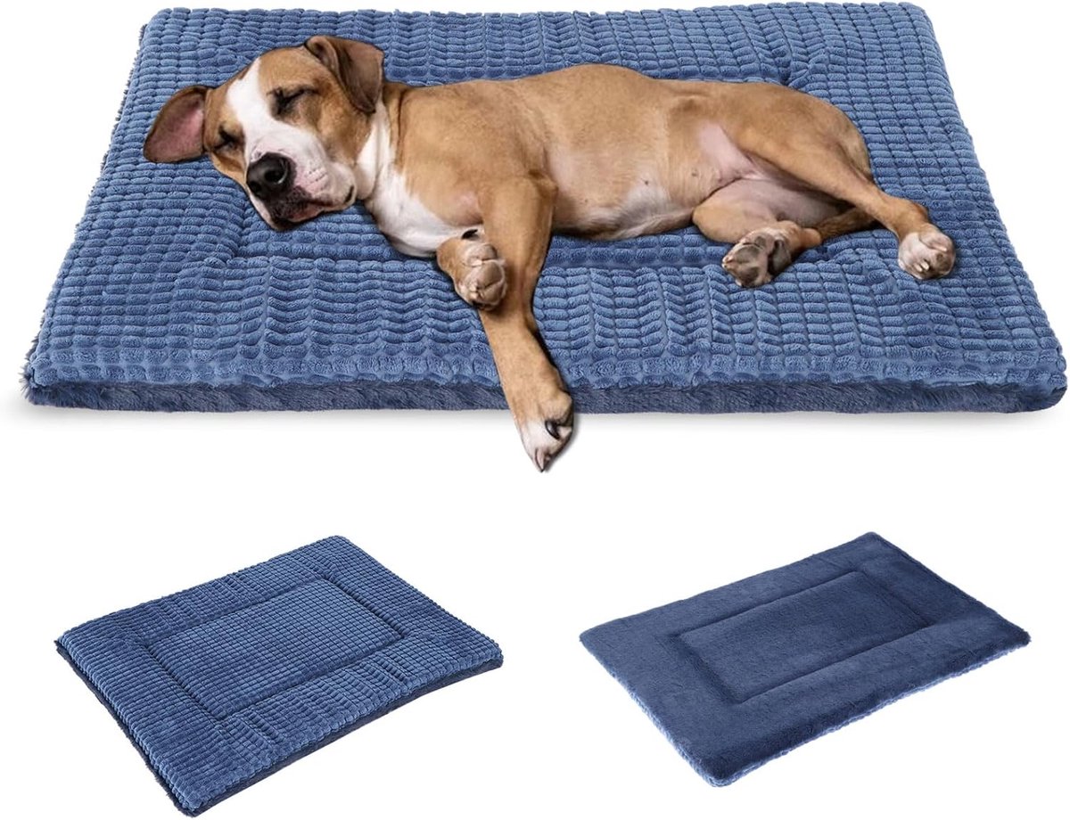 Omkeerbaar hondenkussen, ultrazacht matras, wasbaar, orthopedisch hondenbed, hondenkussen, traagschuim, Suave y Cálido (106 x 71 x 4 cm, marineblauw)