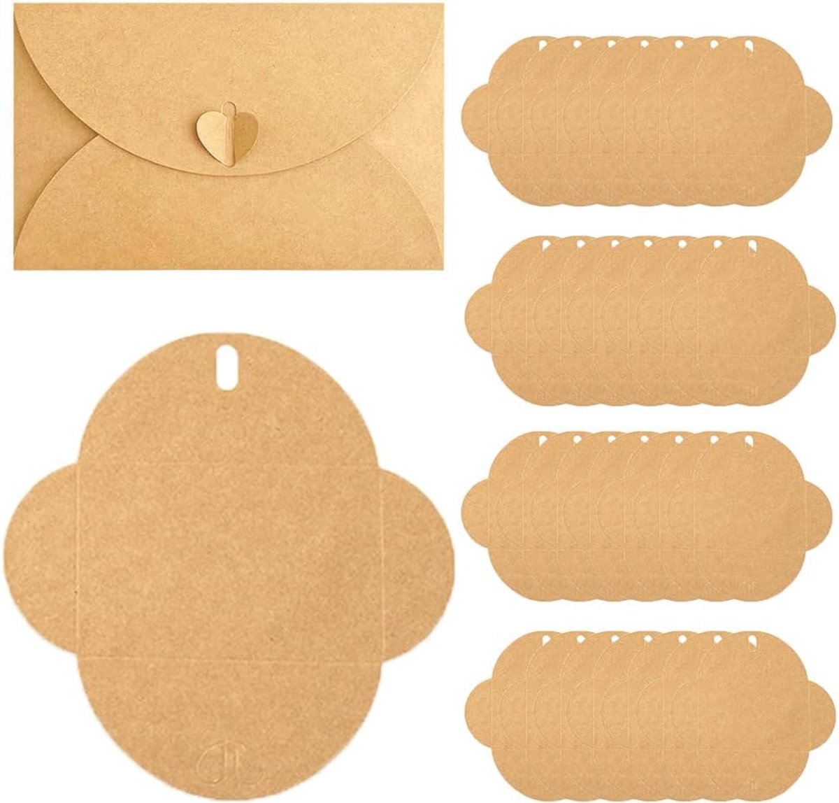 30 Kraftpapieren enveloppen, enveloppen met hartvormige sluiting, bruine envelop, envelop zonder lijm voor DIY Graffiti-cadeaubonnen Bruiloft Cadeauartikelen Verjaardagsfeest 17,3 x 10,7 cm