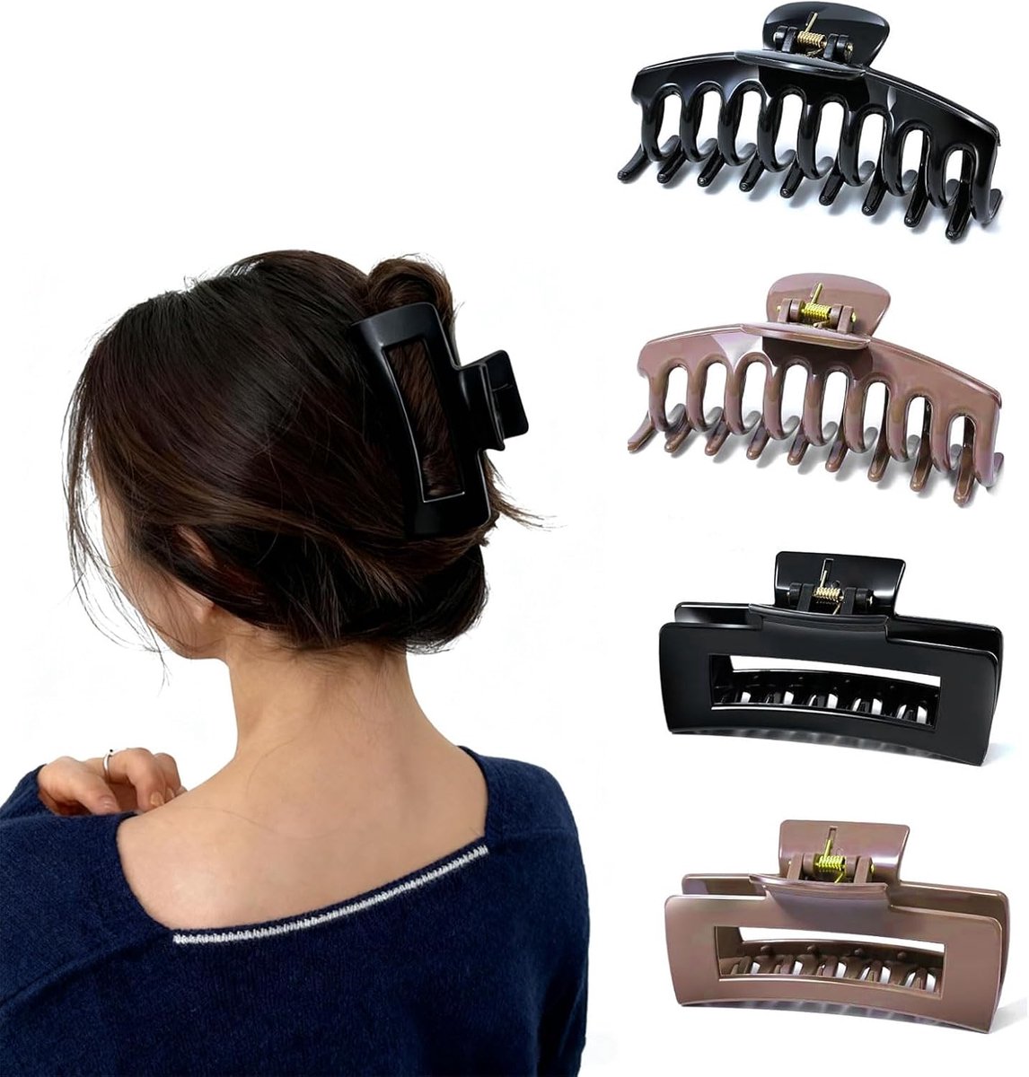 4 Pcs Silicone Flexibele Haarspelden, Antislip Grote Buigbare Haarclip, Zachte Haargrijpers Haarclips Voor Dun en Dik Haar (Zwart, Koffie)