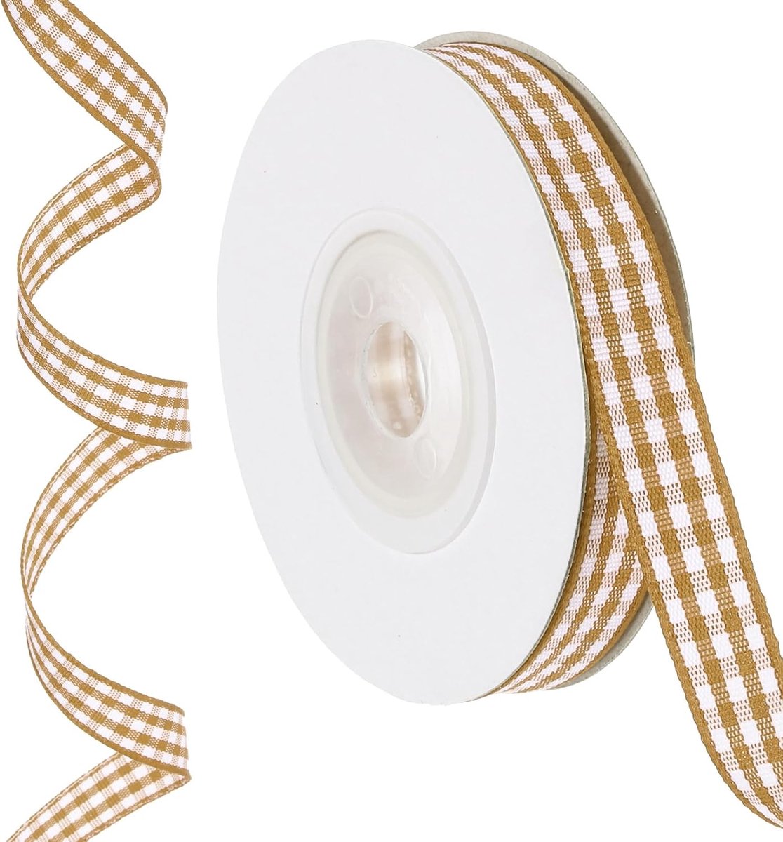 Geruit lint, bruin en wit ginghamlint van 10 meter x 0,4 inch voor geschenkverpakking, strik, krans, knutselen, verjaardag, bruiloft