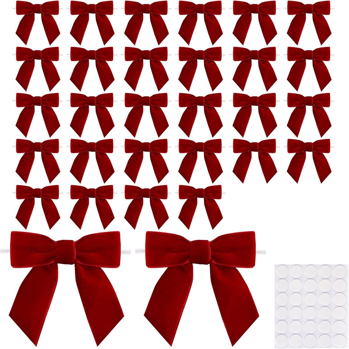Strikken in champagnekleur met kleefpunten, zelfklevende satijnen linten voor geschenkverpakkingen, bruiloftsdecoratie, kerstboomversiering (rood)