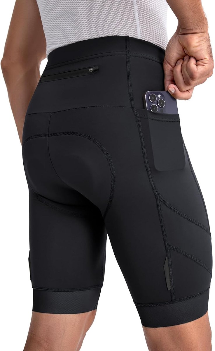 Shorts voor heren, 4D-gewatteerde fietsbroek met ritszak, fietsbroek