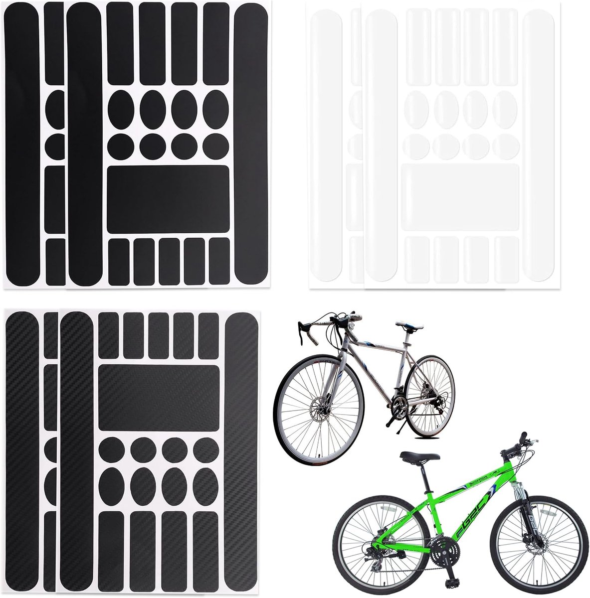 Framebeschermingsfolie voor Fiets, 6 Stuks Fietsstickers Zelfklevend, Fietsframebescherming Fietsbeschermfolie Carbon Lakbeschermingsfolie voor Fiets Mountainbike