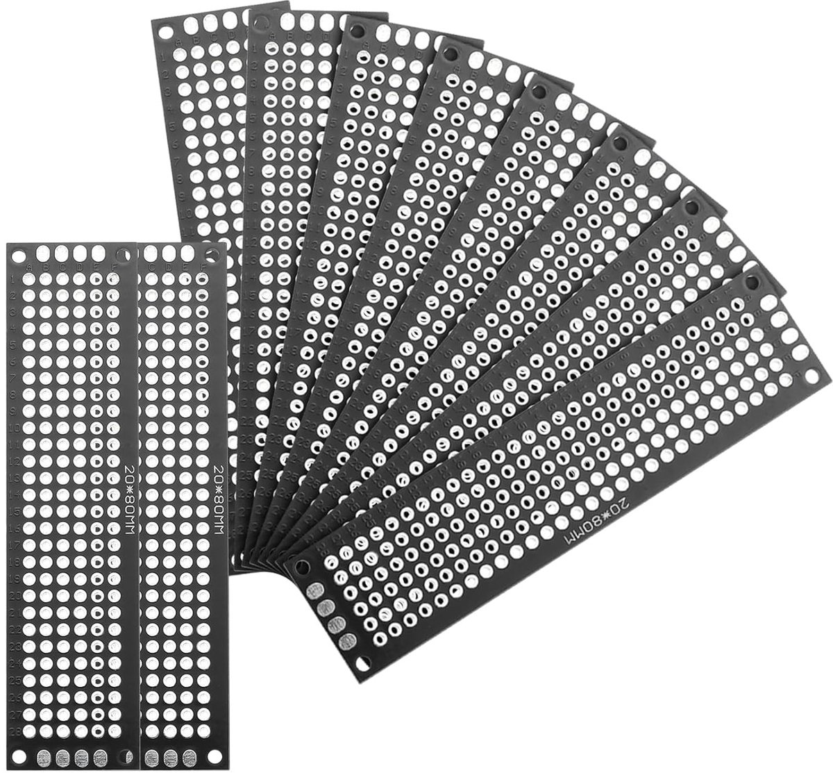 10 stuks soldeerplaat, 8 x 2 cm, dubbelzijdig, zwart, tin, PCB, kleine prototype-plaat, voor elektronische doe-het-zelfprojecten, geschikt voor soldeerprojecten