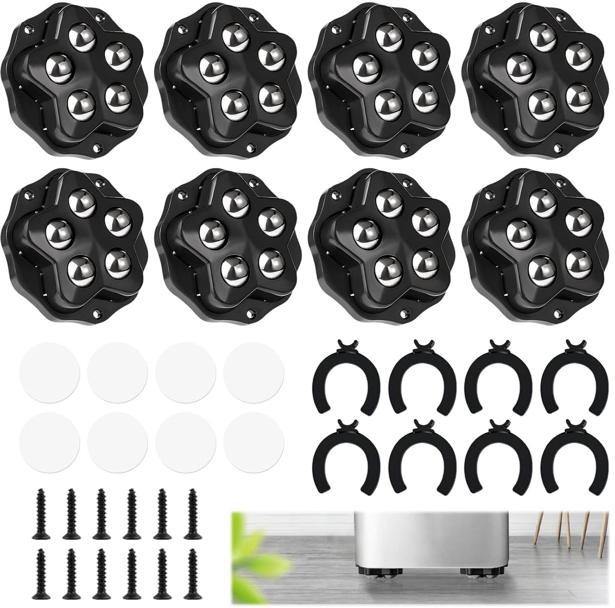 8 pezzi kogelwielen, zware belasting, 360 graden rollen met 5 sfere ciascuna voor keukenapparaten, zelfklevend, kogelwielen voor meubels, vuilnisemmer, keukengerei