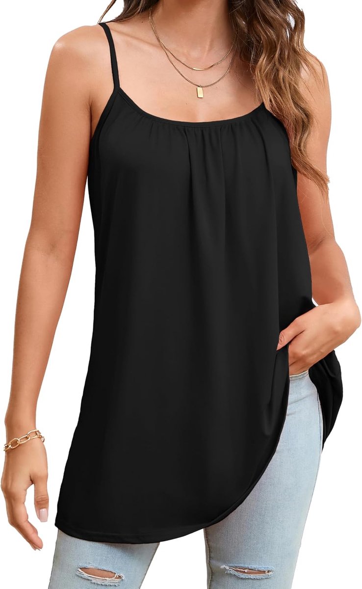 Tanktop voor dames, zomer, mouwloos, elegant, tanktops, dunne bandjes, verstelbaar, casual, losse blouses met ronde hals