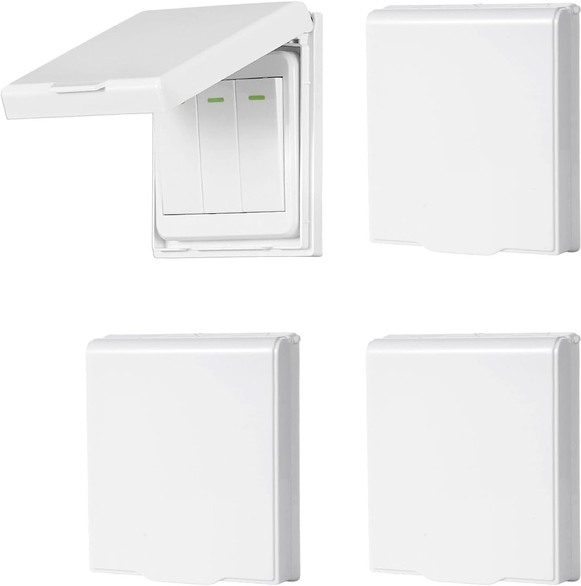 Stopcontacten, 4 stuks, lichtschakelaar, type 86, flip lichtschakelaar, afdekking, stopcontactbescherming, waterdicht, regenbescherming, wit, voor regenbescherming, balkon, badkamer