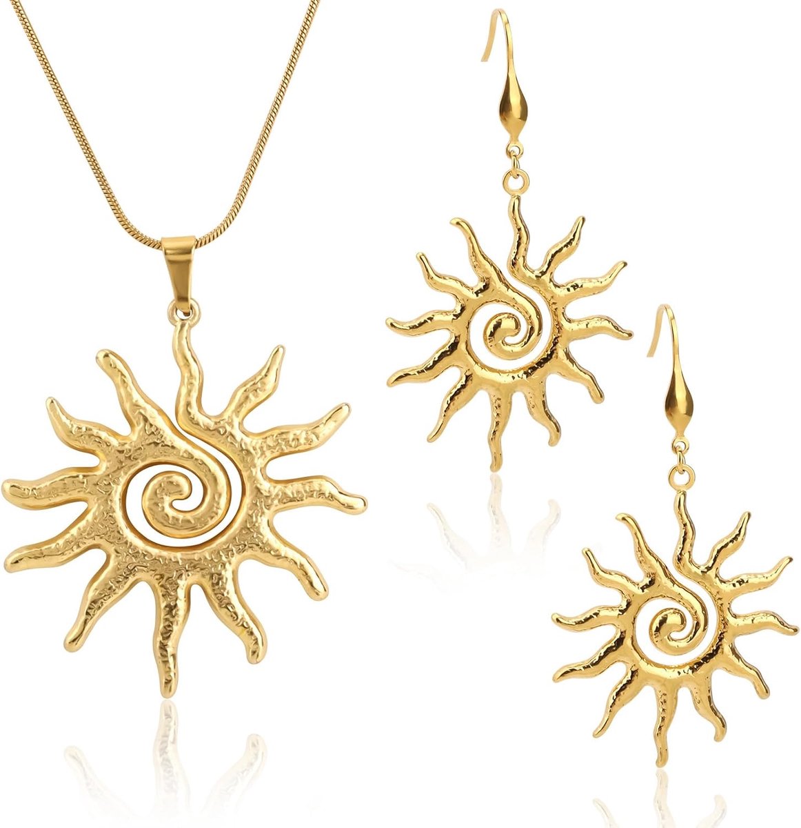 2st Set Gouden Sieradenset voor Dames, Trendy Set Zonnehanger Ketting en Oorbellen Statement Lichtgewicht Oorbellen met Zonnestralen Bedelketting Cadeaus voor Dames Galafeest Feestdagen