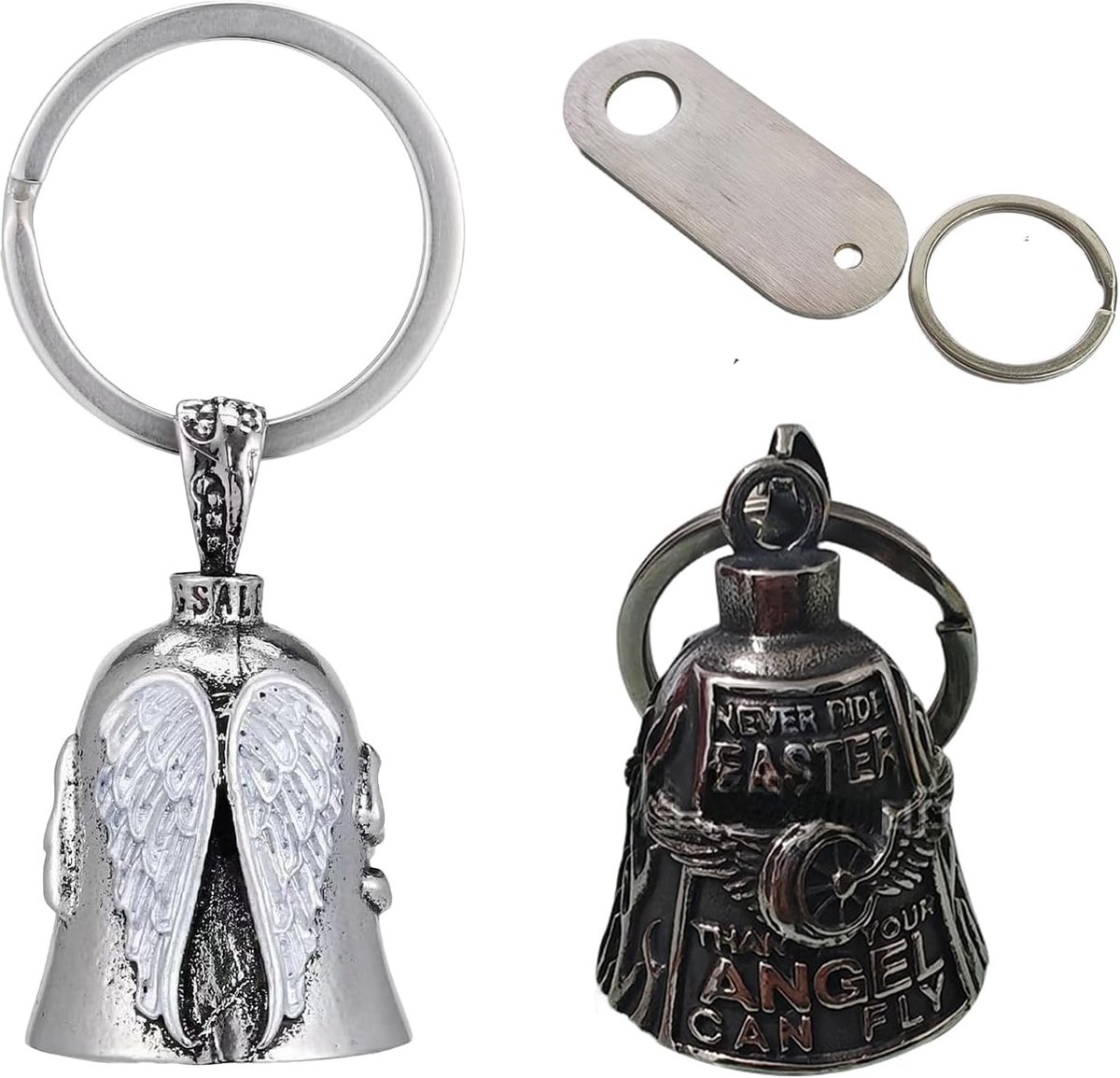 2 stuks motorfietsbellen, sleutelhangers, Guardian Bell met hanger voor motorrijders, fietsbel, geluksbrenger en motoraccessoires, beschermende bel engel bel