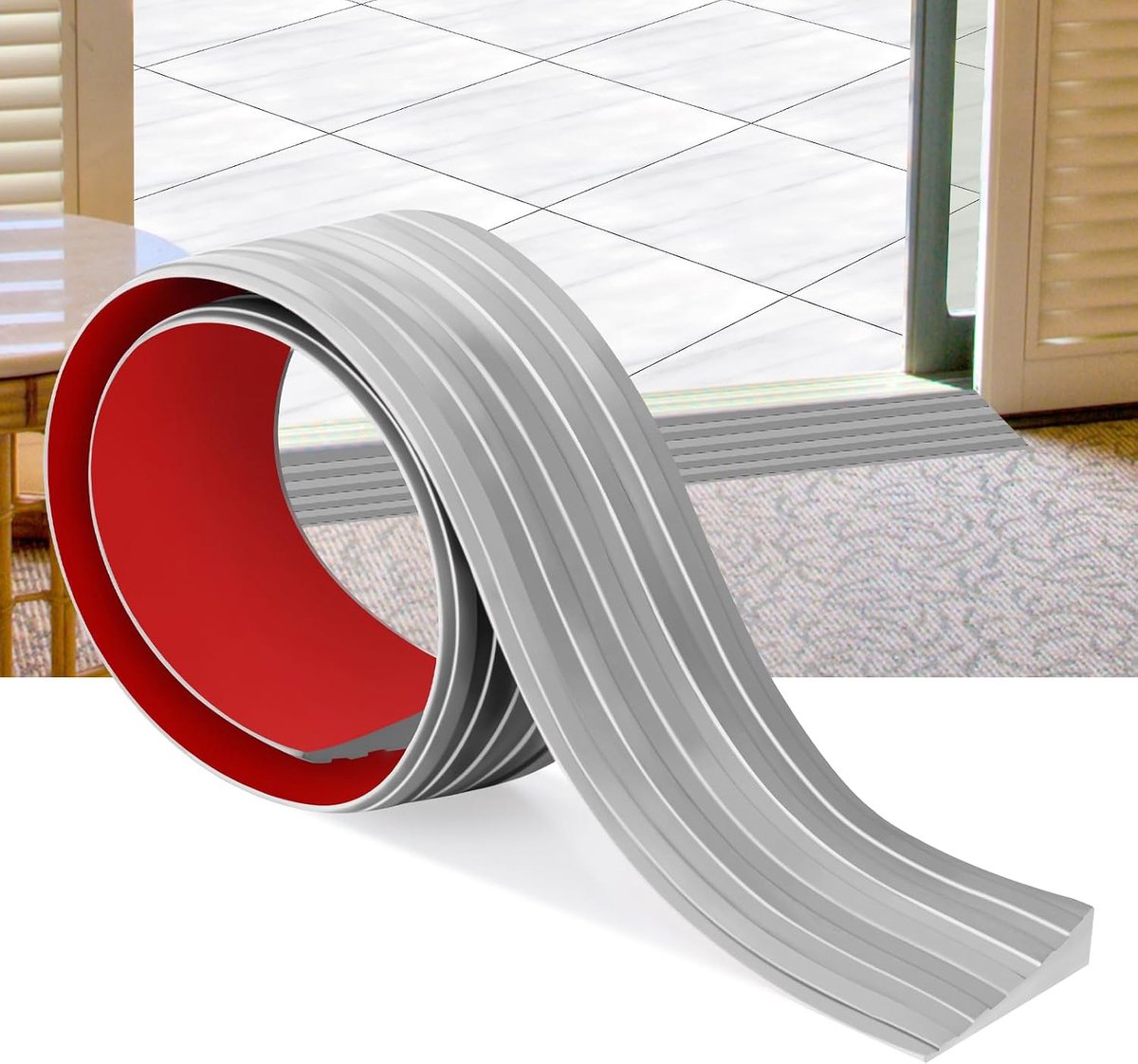 Zelfklevende Rubber Deurdrempel Rolstoeloprijplaten voor Deuropeningen Rubberen Drempelstrip voor Rolstoel, Robotstofzuiger, Scooter & Wandelwagen (Grijs, 5cm X 1cm X1m)