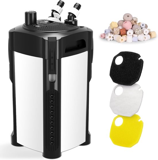 Aquarium buitenfilter, 1800 l/u, instelbaar aquariumfilter met 3-traps filtratie, 25 W stil buitenfilter voor aquaria tot 350 l