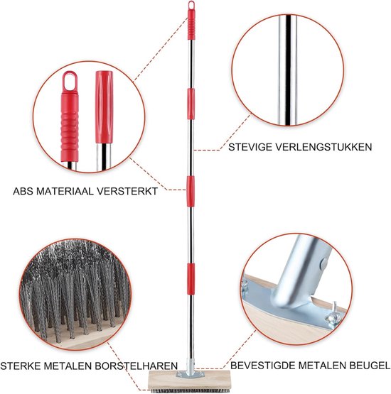 Lìon® Onkruidborstel - Onkruidverwijderborstel - 4 Roestvrijstalen Verlengstukken - Zilver/Rood - 4cm x 30cm x 145cm van Lion — afbeelding 5