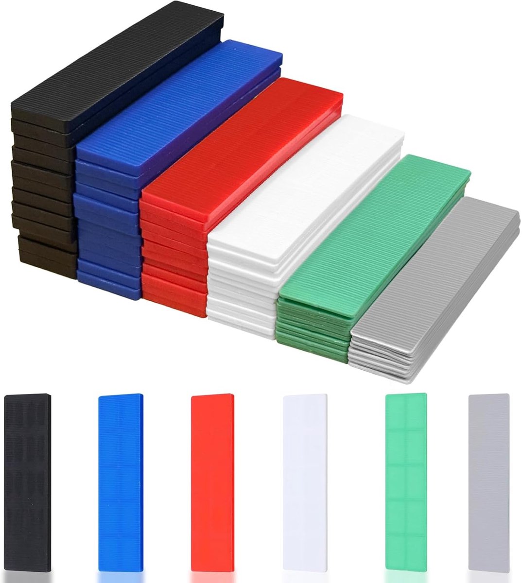 72 stuks 28 x 100 mm afstandhouders kunststof compensatieplaten | 1-6 mm afstandsplaatjes, kunststof onderleggerplaten, afstandblokken, glazen blokken, onderlegwiggen, raamwiggen