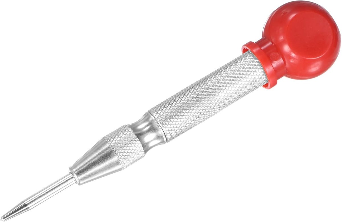 METERXITY 1-Pack Automatische Center Punch, 133 mm HSS veerbelaste nagelpons met palmkussen dop voor stalen plaat/houten plank/glas, verstelbare slagpons raambreker [zilverkleur]