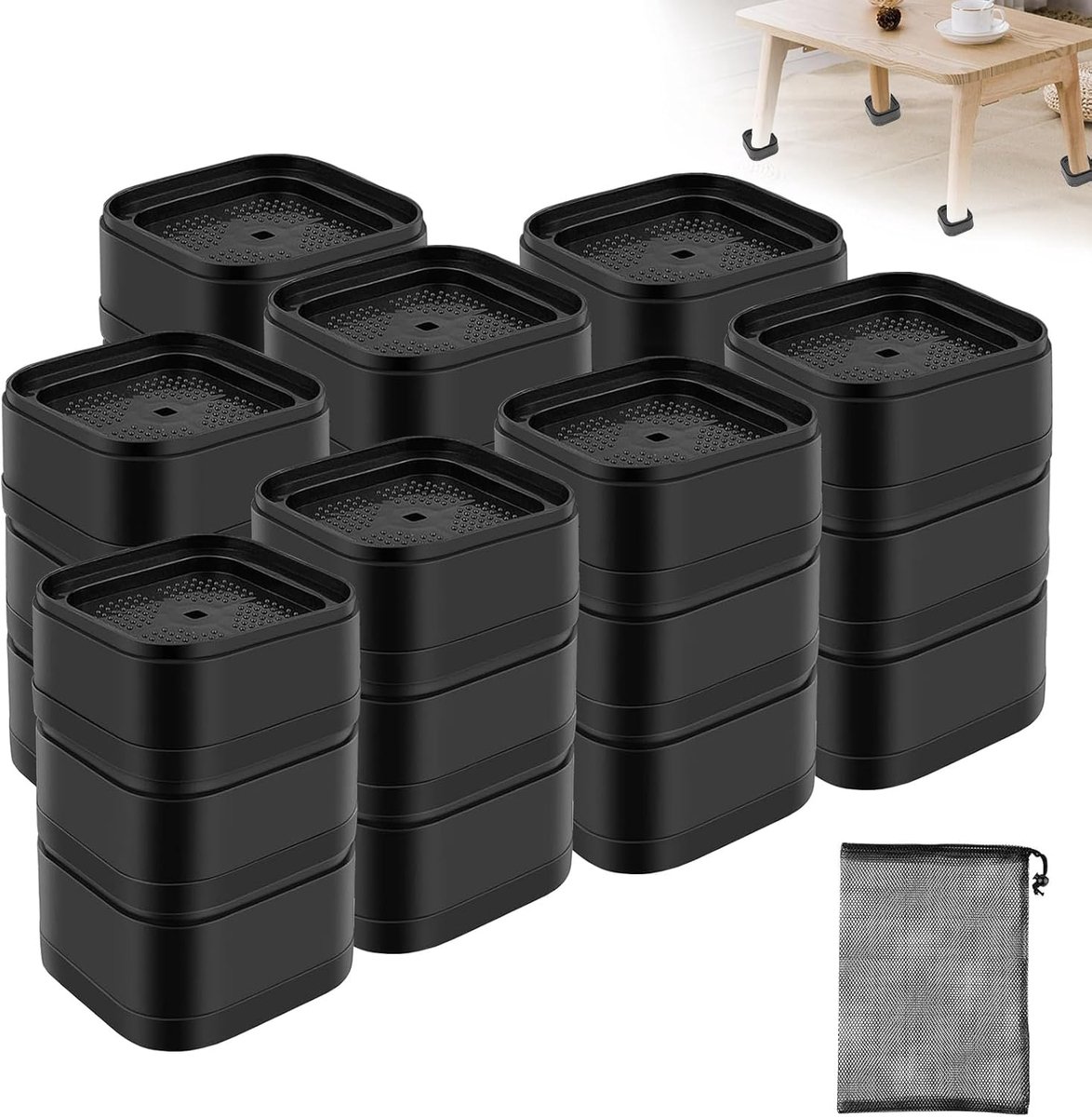 Meubelverhogingen, 5,1 cm, voor banken, vierkante bedverhogingen, robuuste verhoging, verstelbare verhogingsblokken voor bank, sofa, stoel, bureau (24 stuks)