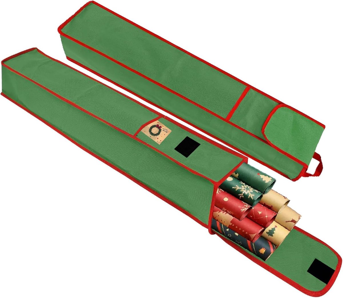 Cadeaupapieropslag, 2 stuks, 600D, waterdicht, opbergzakken voor kerstpapierrollen, organizer met voorvak van cadeaupapier, 78 x 13 x 13 cm, zwart