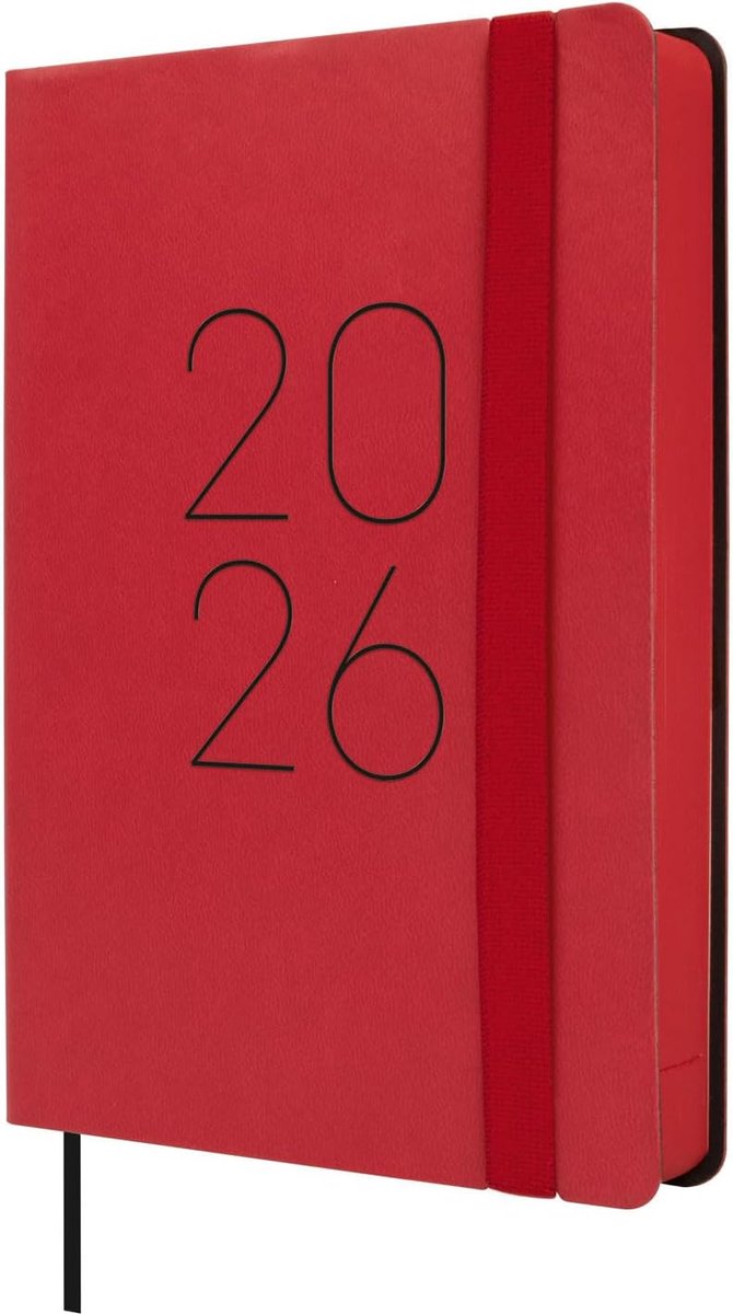 - Kalender 2026, 1 dag per pagina, januari - december (12 maanden), jaarplanner 2026, met elastiek en puntband, zachte omslag Flexi glad, rood, Catalaans