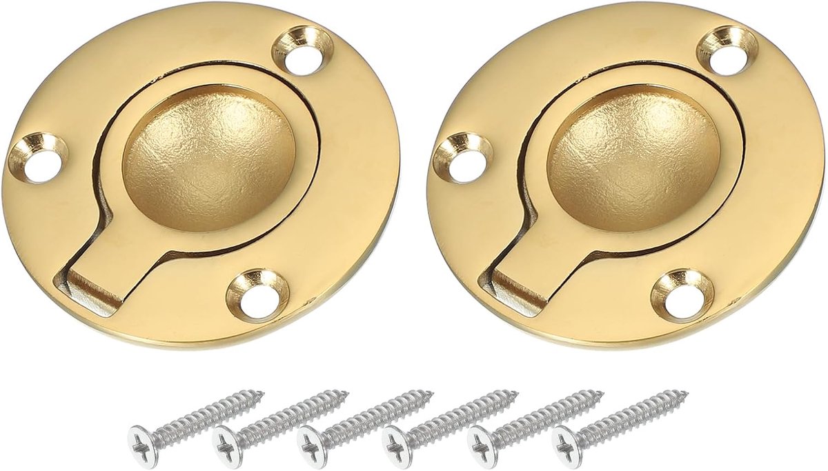 2 inch Flush Pull Ring Handvatten, 2 stuks 316 roestvrij staal ronde verzonken deur pull verborgen boot luik grendel met schroef voor marine jacht meubels, goud