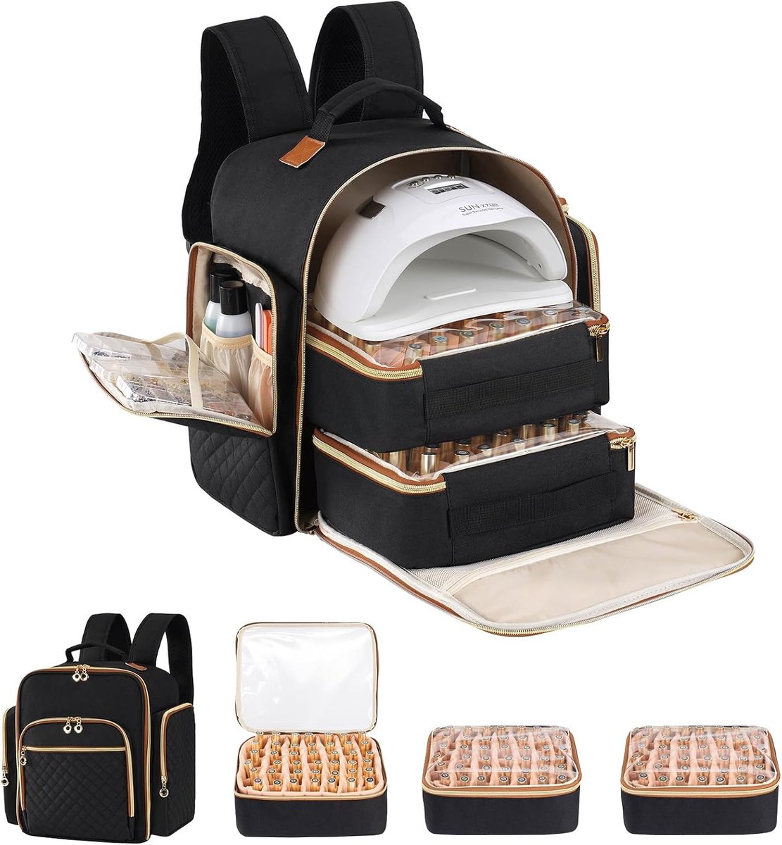 Nagellak-organizer, tas voor 126 flessen, nagellak, organizer, make-uptas, 3 lagen nagellak, opbergtas, zwart