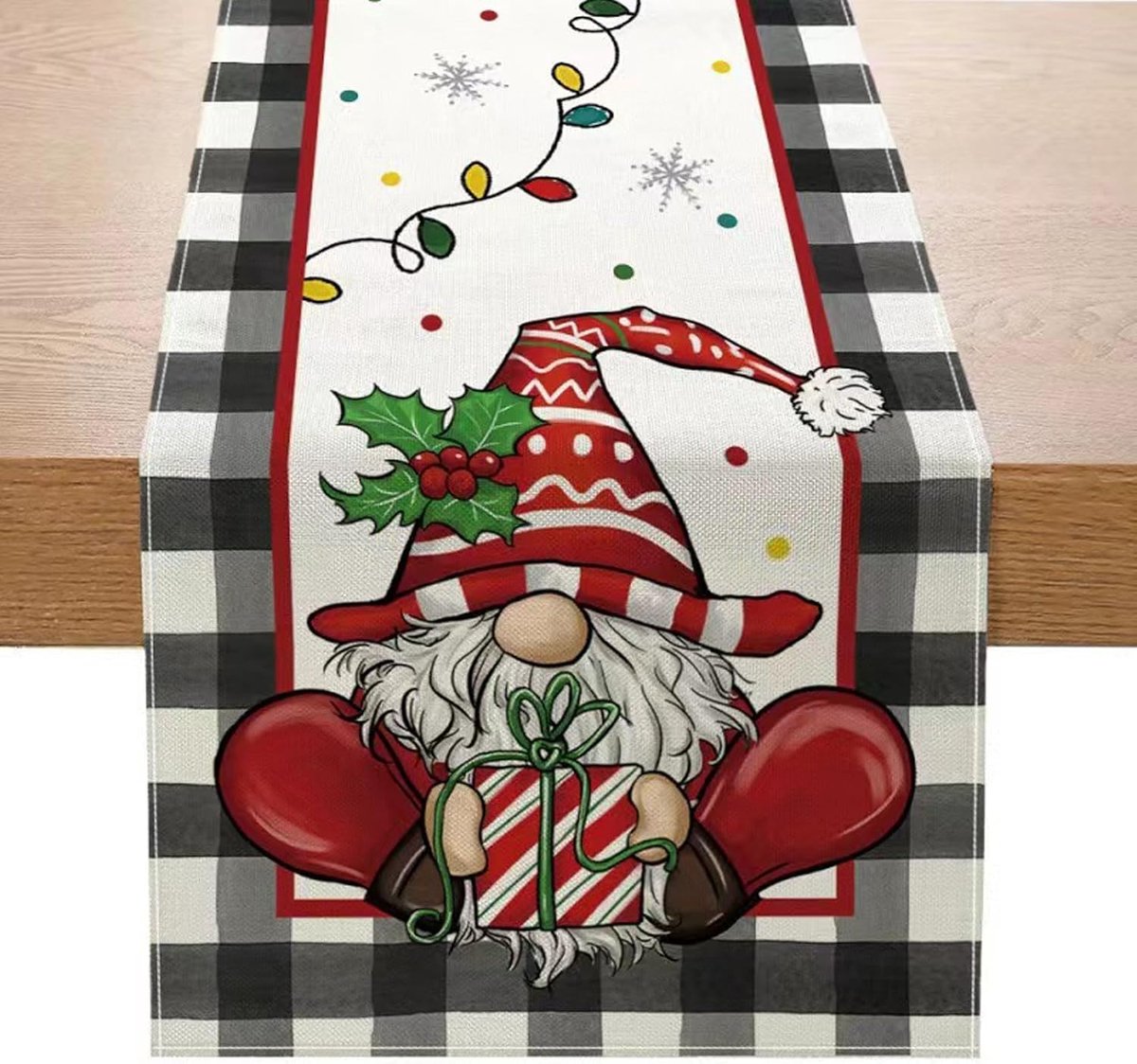 kerstfeest tafelloper, seizoensgebonden winter keuken tafeldecoratie binnen vakantie party decor, moderne linnen look ceder wasbare tafelloper 33 x 183 cm (gezichtloze pop, 33 x 183 cm)