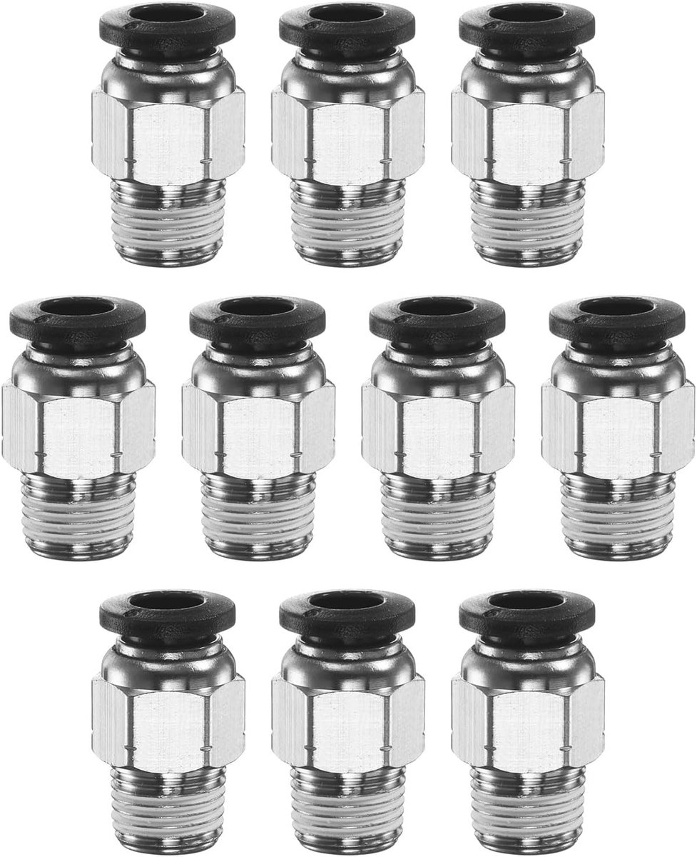 10 stuks drukkoppeling, 6 mm buis OD x 1/8 inch NPT mannelijk rechte snelverbinder, luchtlijst van koper voor buisverbindingen voor industriële luchtbuissysteem PC6-N01, zwart