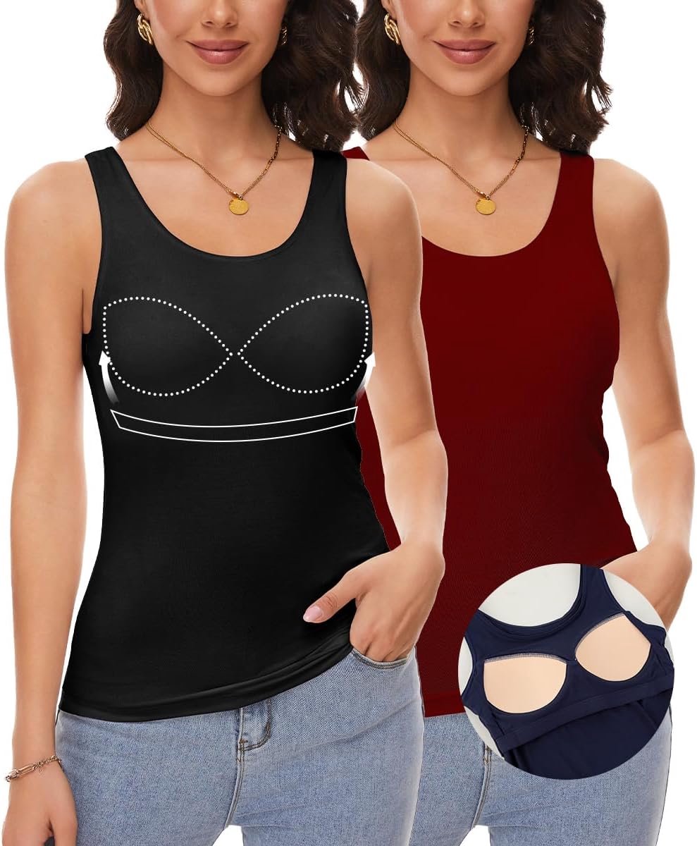 Damesonderhemd met geïntegreerde beha, tanktop, mouwloze shirts, basic U-hals, ingebouwde beha, zonder beugel, gevoerde tanktop, zomer, yoga, S-3XL