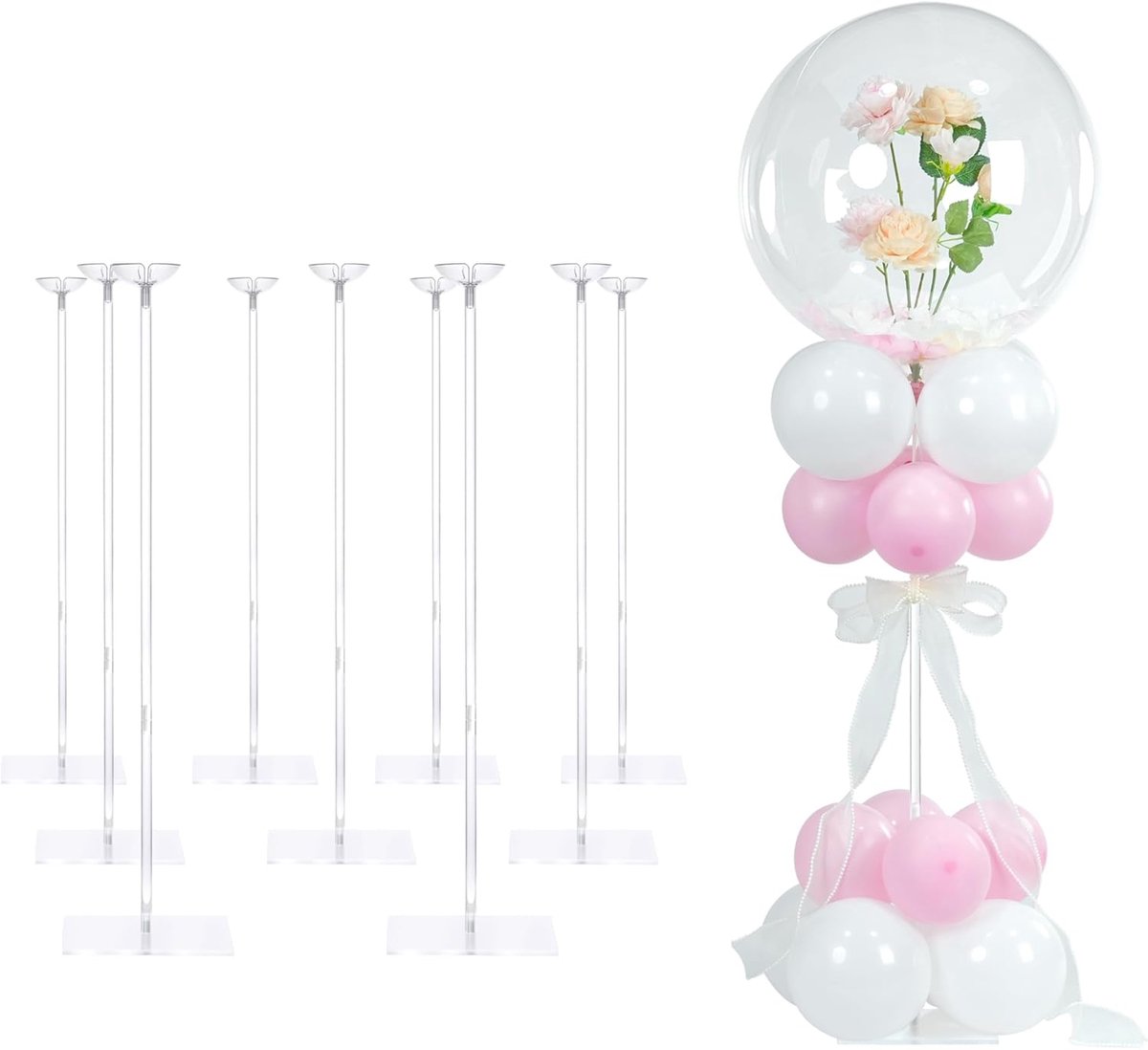 Acrylballonstandaard voor tafel, 10 stuks, herbruikbare transparante ballonstandaard, in hoogte verstelbaar, 20 cm, 40 cm, 60 cm, voor bruiloft, verjaardagsfeest, evenement, tafeldecoratie