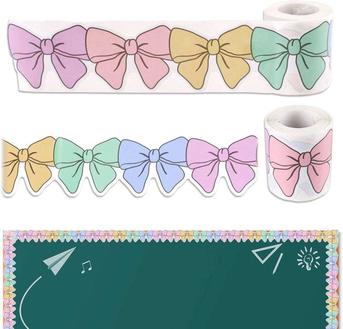 2 rollen vel bulletin board borders stickers, stropdas snijden prikbord rand voor het trimmen thuis kantoor whiteboard board blackboard muur raam verjaardagsfeest (2 rollen)