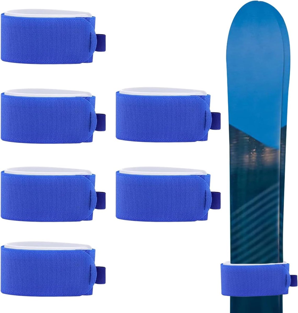 Ski Draagriemen 6-Pack - Antislip Beschermpads voor Ski/Snowboard Stokken, EVA Vulling & Extra Lengte - Blauw