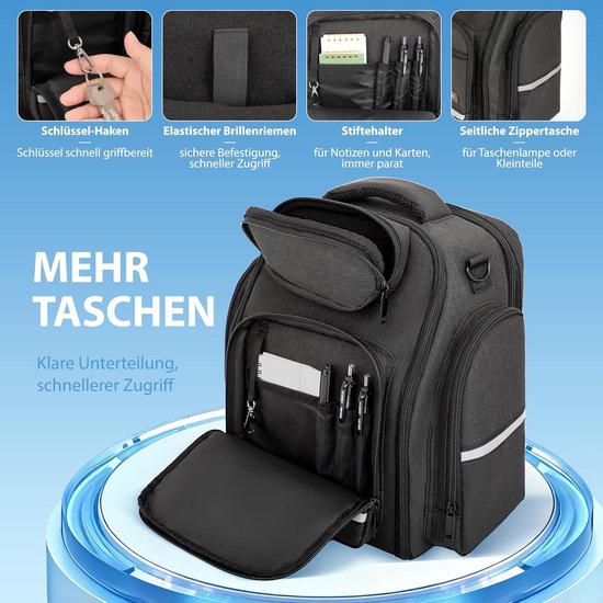 Vliegtas voor piloten, piloottas voor aviatie-headset met gewatteerde bescherming, geschikt voor vliegheadset, iPad en vliegaccessoires, met meerdere vakken, cadeau voor piloten, zwart (alleen tas) — afbeelding 4