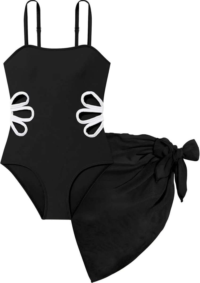 Badpak voor meisjes, met bedekkende rok, uitgesneden meisjes, eendelig badpak, strandbadpak, verstelbare bandjes