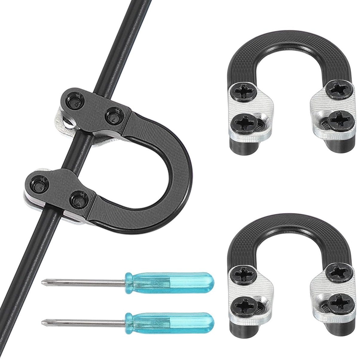 Boogschieten D-lus, set van 2 compoundboog, metaal, U-nokken, D-ring, nokkenverwijderaar-accessoires met schroevendraaiers, schroeven om te schieten, jagen, zwart
