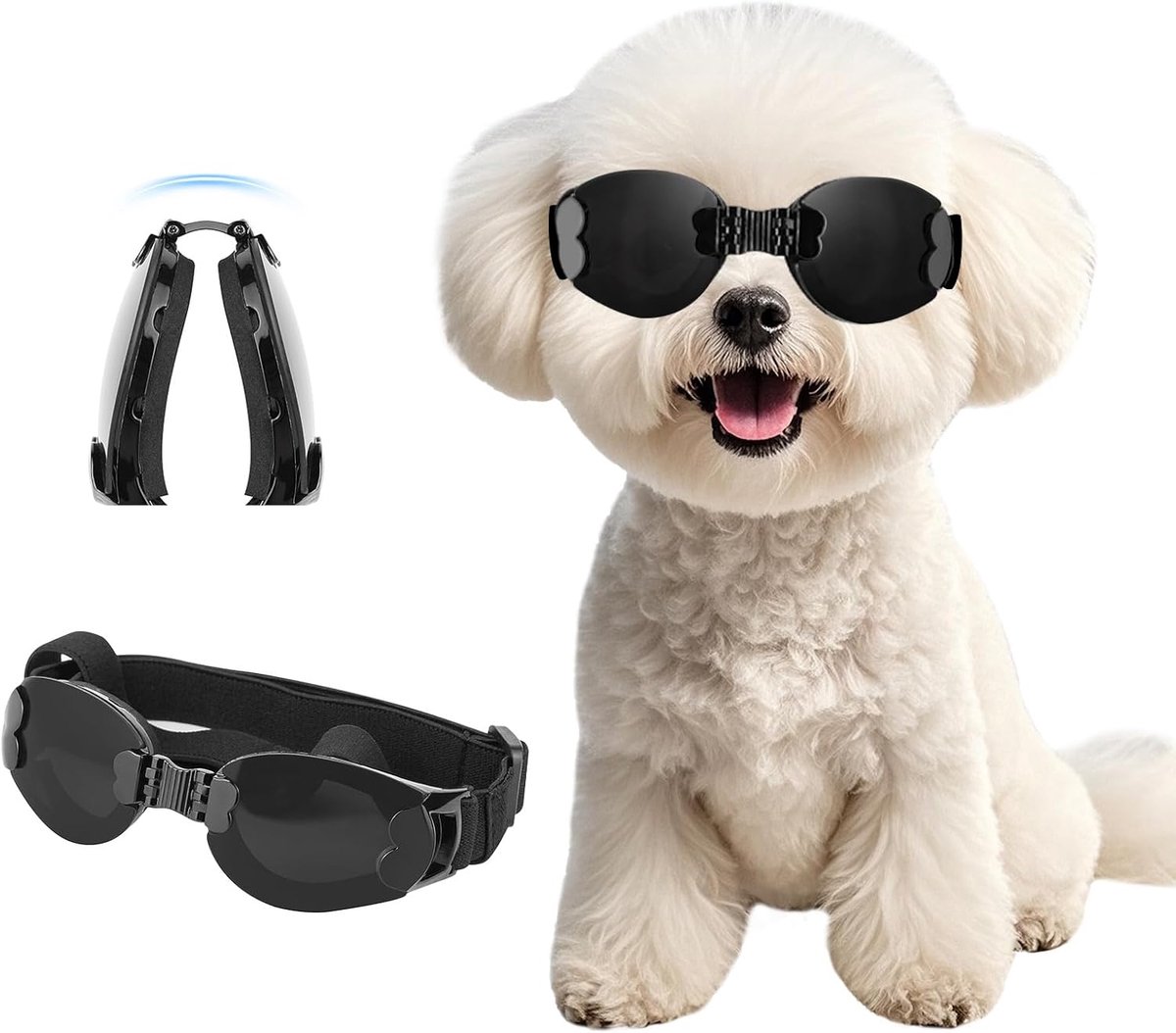 Zonnebrillen voor honden, waterdicht, winddicht, motorbril voor honden, voor middelgrote/grote honden, zwart