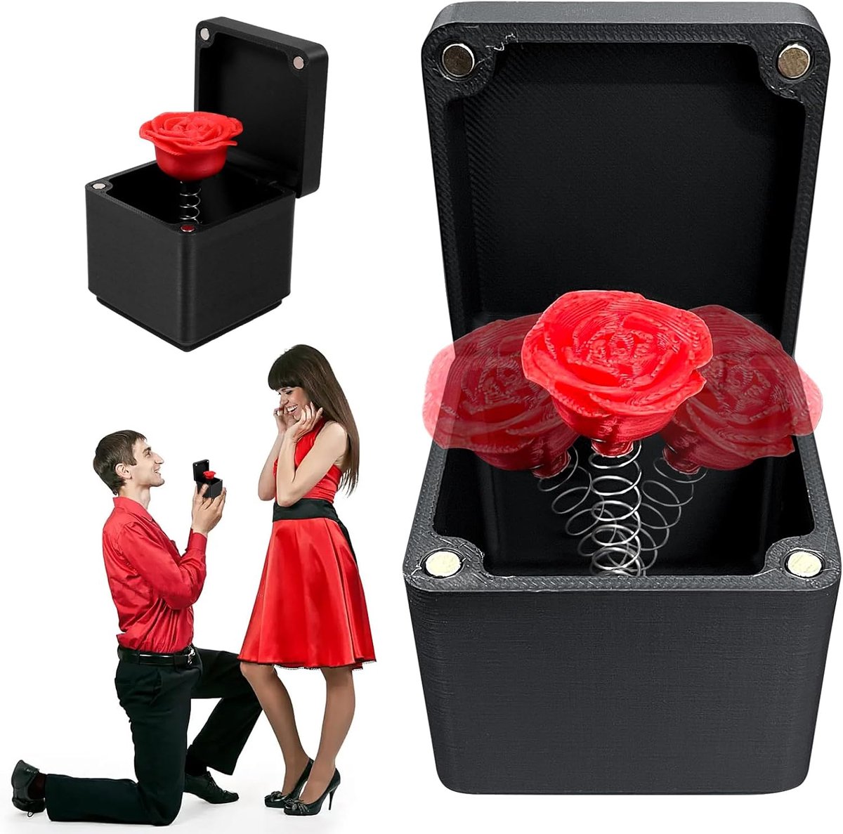 Rozengeschenkdoos, 3D-bedrukte rozen/harten in een doos, Valentijnsdag verrassingsdoos, nieuwigheid plezier grap cadeau, rozenverrassingsdoos, verjaardag, vriendin/mama (1 stuks)