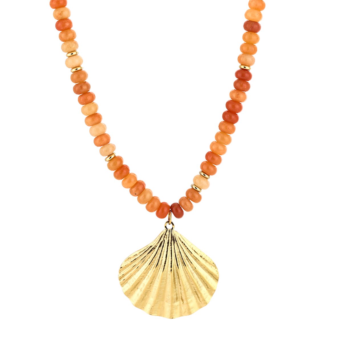 Beaded Shell Pendant Necklace – Luxe Kralen Ketting met Schelp – RVS - Oranje