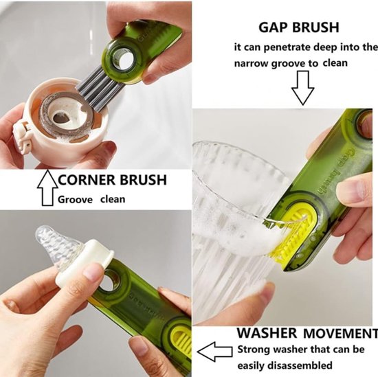 3-in-1 multifunctionele reinigingsborstel, 2 stuks reinigingsborstels, waterflessen en bekerdeksels voor kleine ruimtes voor grondige en efficiënte reiniging — afbeelding 5