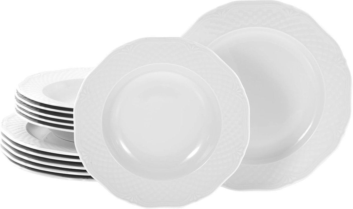 24590, serie Arianne, 12-delige serviesset voor 6 personen, tafelservies van porselein, vaatwasser- en magnetronbestendig, Made in Europe