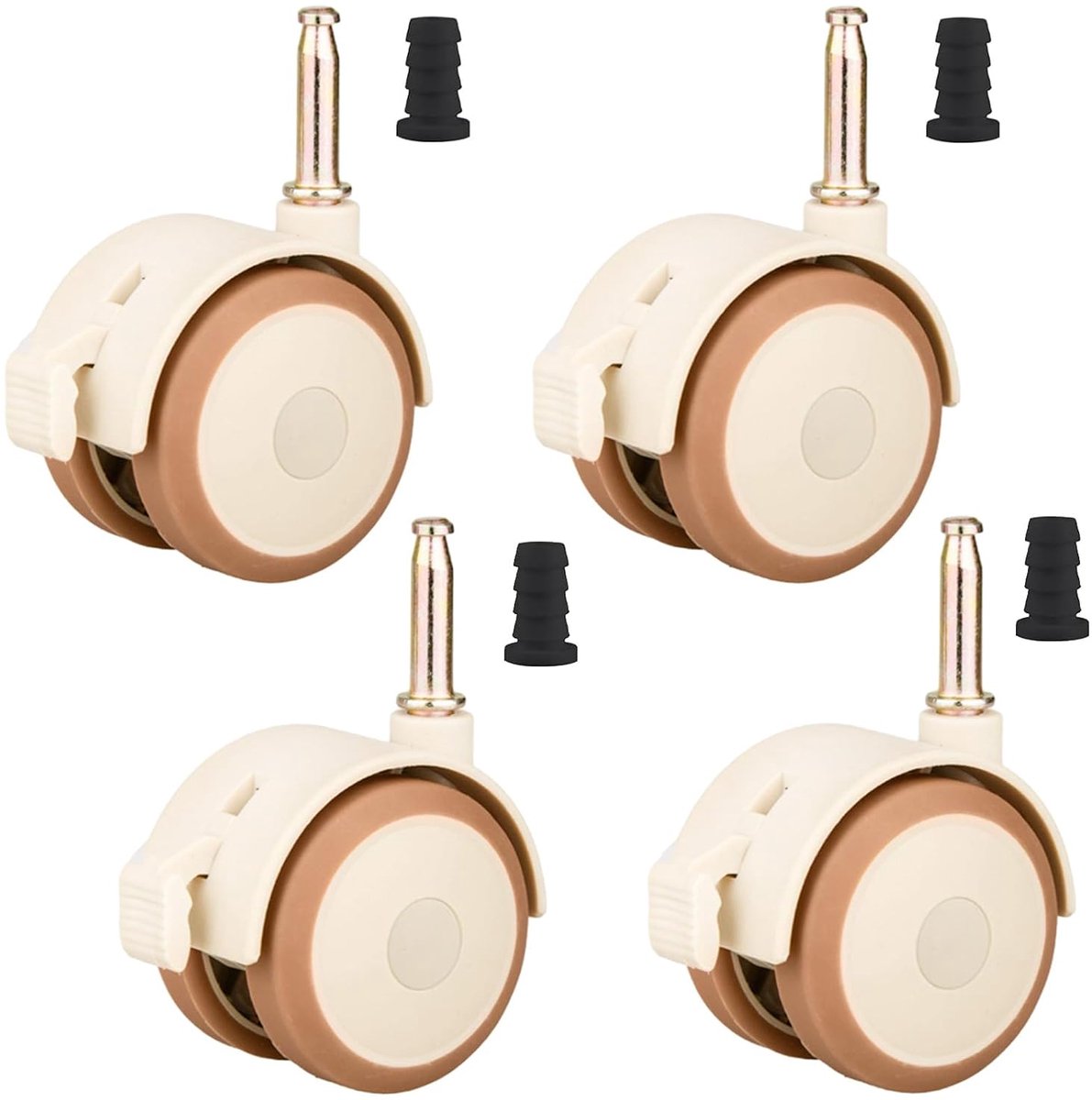 4 stuks wielen voor kleine meubels, draaibaar tot 360 graden, krasbestendig, wielen voor kinderen met rubberen manchet en rem, stille dubbele wielen voor babybed, bloemenrekken, stoelen, kinderwagen