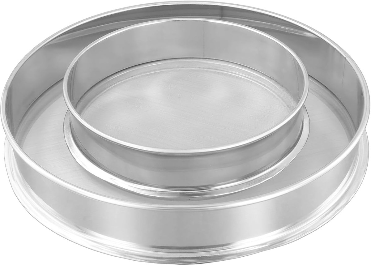 Kruidenpollenextractor, 2 stuks, 120 en 80 mesh, 30 cm en 20 cm, pollenzeef, roestvrij staal, meelzeef, keukenzeef, stapelbaar voor keuken, zilver